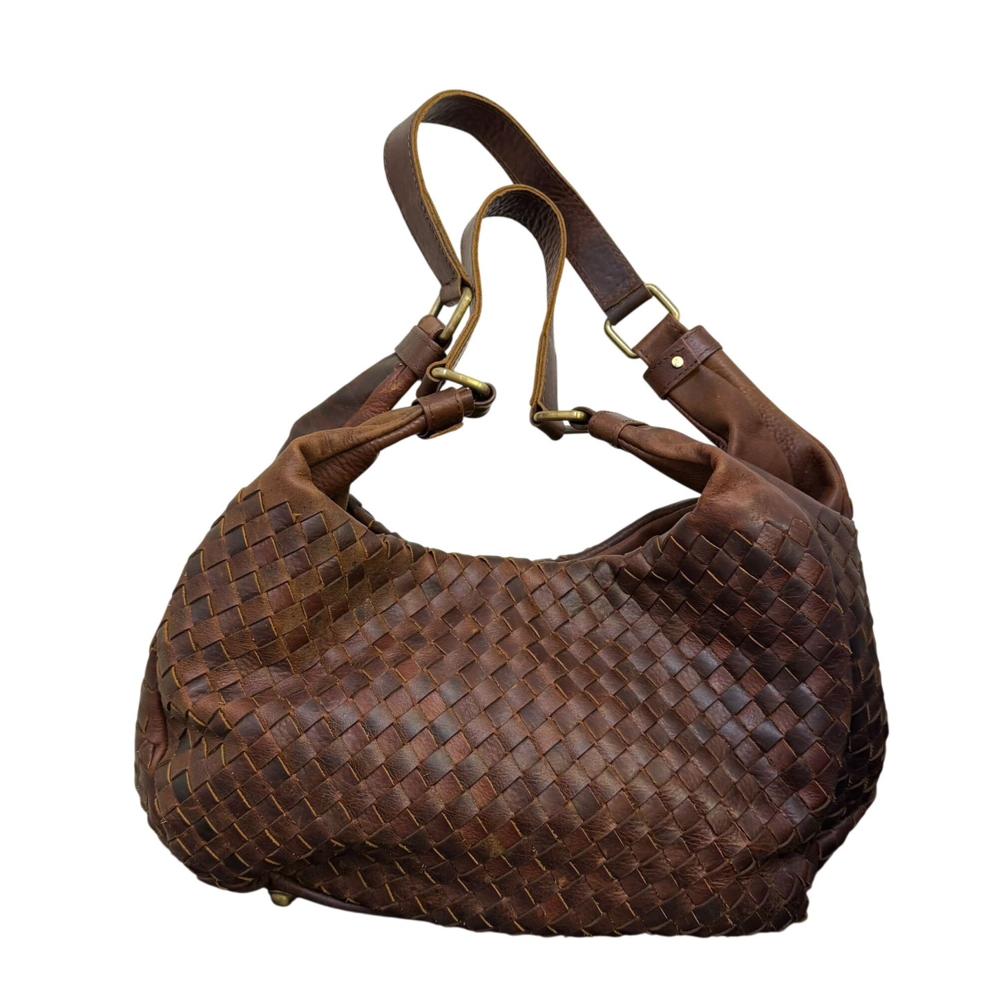 American Darling Brown Leather Woven Hobo Bag