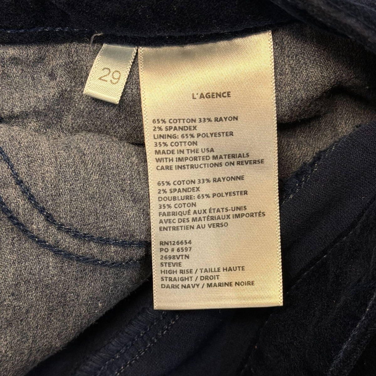L'Agence High-Rise Straight Leg Corduroy Pants Dark Navy Size 8/29