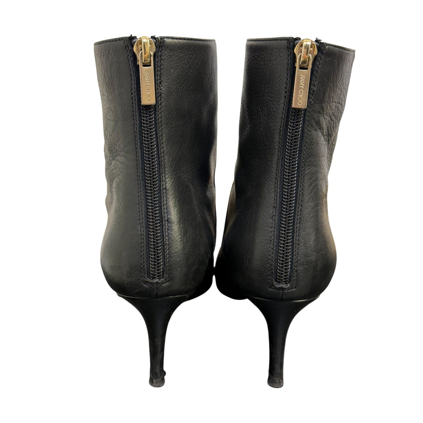 Jimmy Choo Black Leather Ankle Boots With Gold Back Zipper Size 7.5
