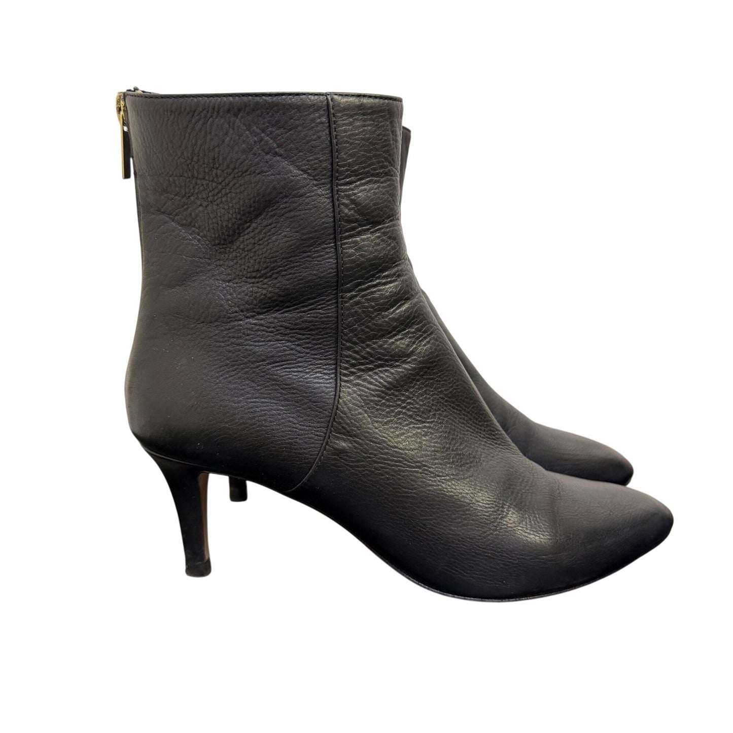 Jimmy Choo Black Leather Ankle Boots With Gold Back Zipper Size 7.5