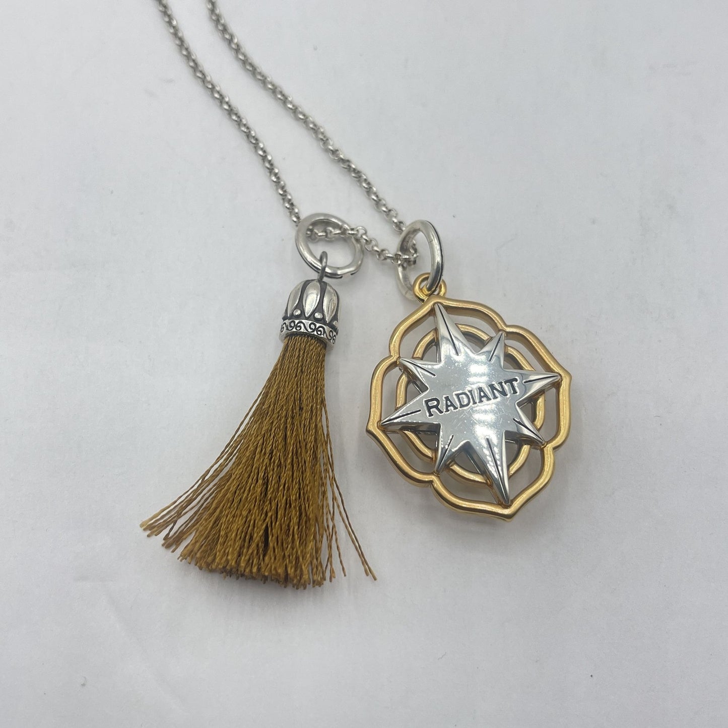 Chico's Radiant Compass Star Pendant Necklace With Tassel & Chain