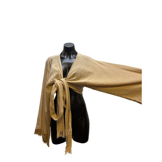 Chintamani Blouse Tan Wrap Top Blouse M