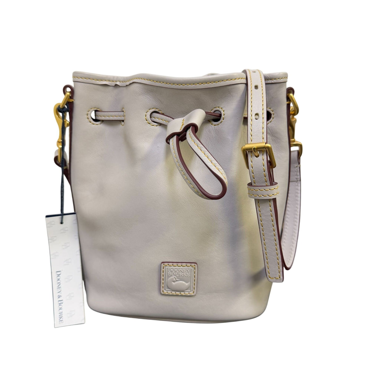 Dooney & Bourke Leather Drawstring Crossbody Bag Cream