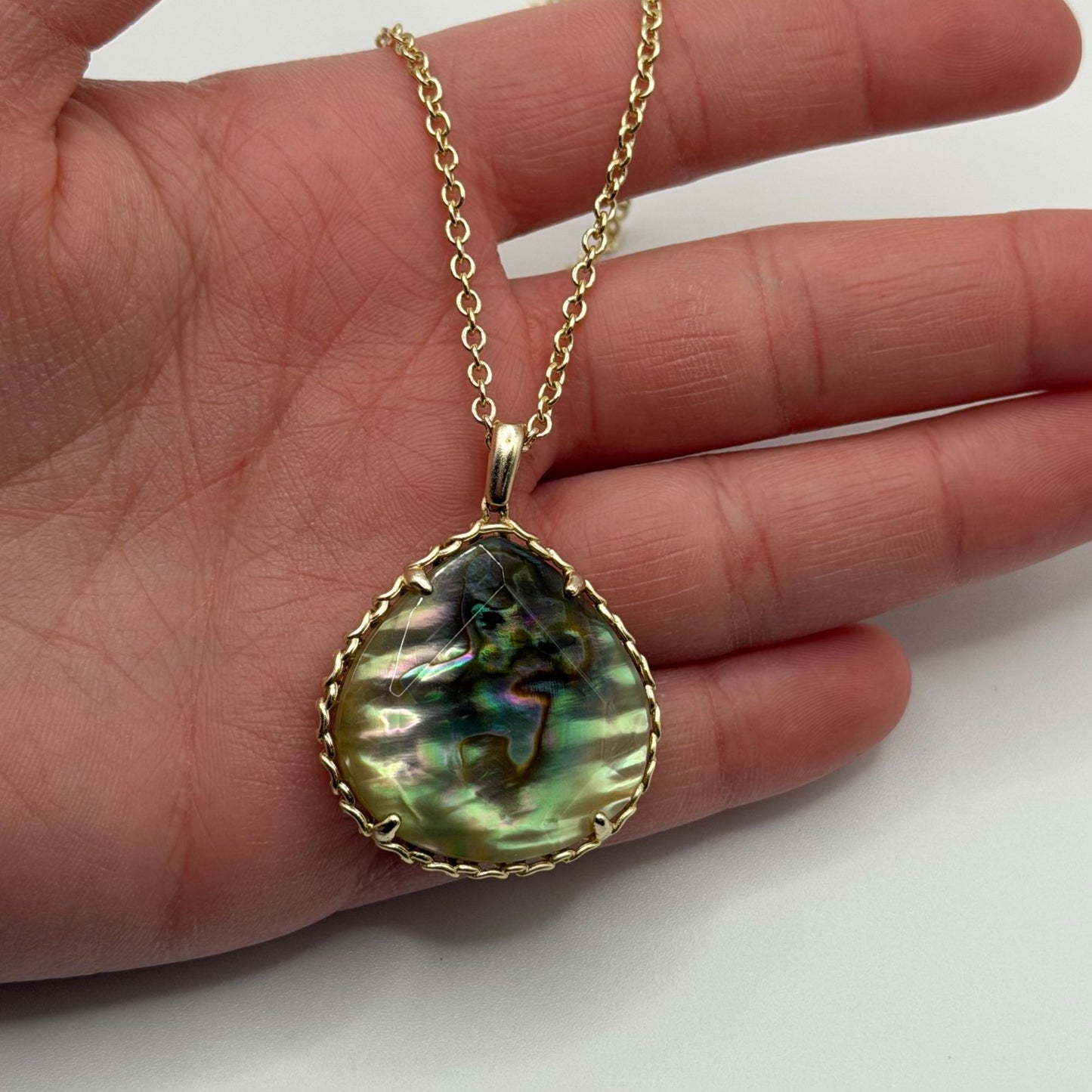Kendra Scott Abalone Shell Teardrop Pendant Gold Chain