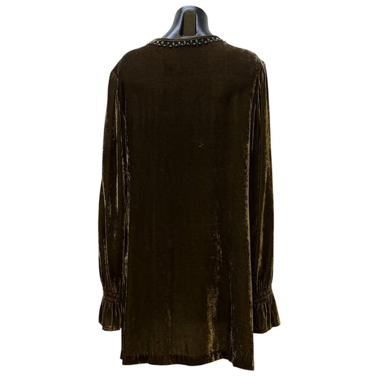 Double D Ranch Embellished Velvet Tunic Blouse Green Multi M