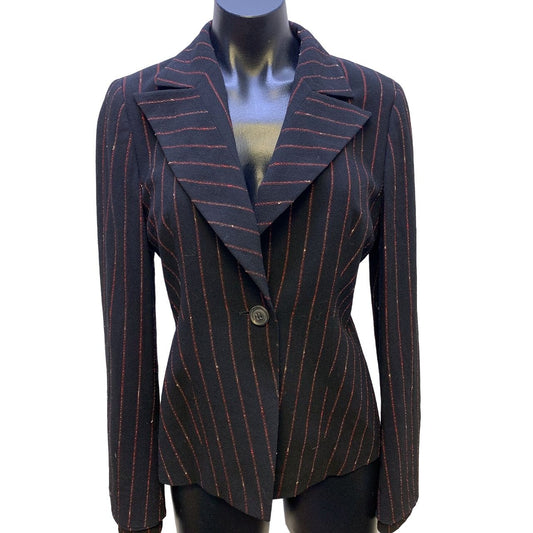 Escada Black Red Pinstripe Wool Blazer Size 6