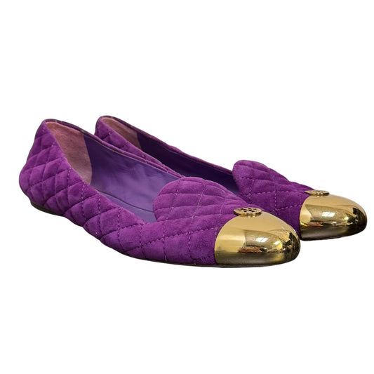 Tory Burch Purple Quilted Suede Flats Gold Cap Toe Size 9