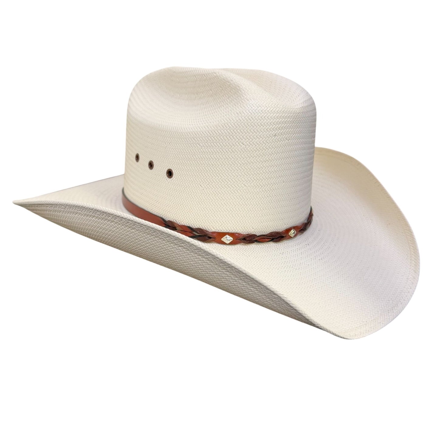 Stetson Western Hat White XS Genuine Shantung Panama Brown Band Size 7