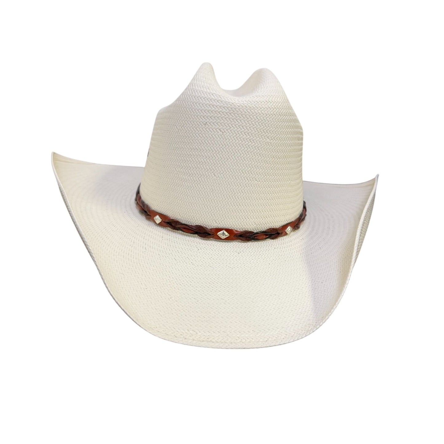 Stetson Western Hat White XS Genuine Shantung Panama Brown Band Size 7