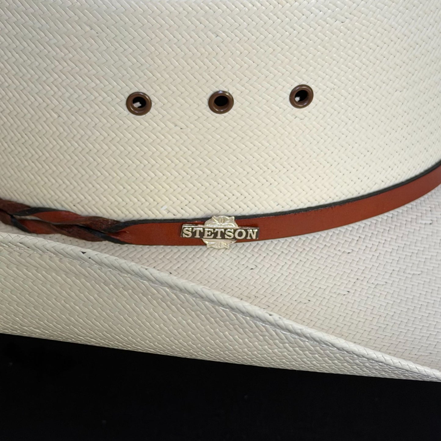 Stetson Western Hat White XS Genuine Shantung Panama Brown Band Size 7