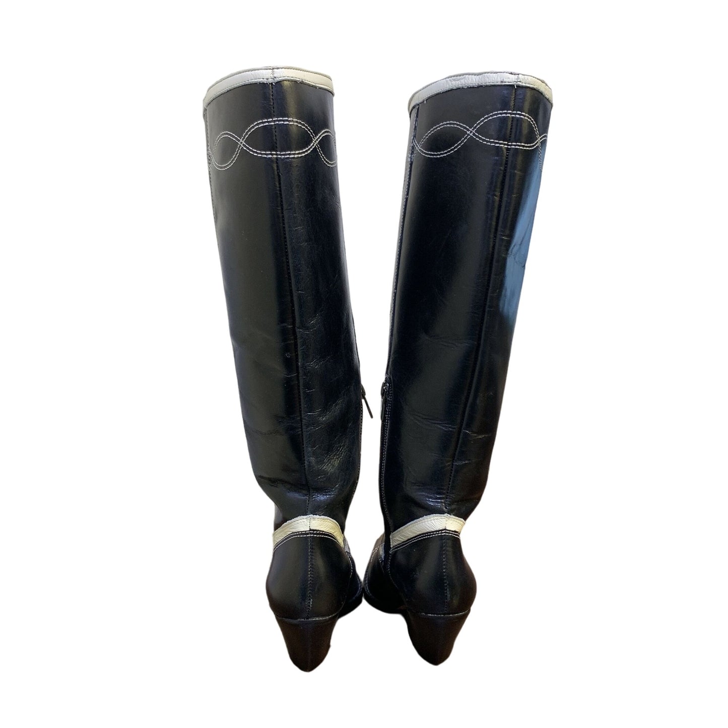 Vince Camuto Black/White Leather Knee-High Western Boots Size 6