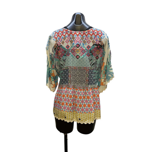 Johnny Was Multicolor Floral Patchwork w/Kimono Sleeve Blouse