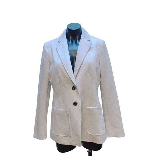 NWT Elie Tahari Faux Leather Blazer Beige 2-Button Closure Front Pockets M