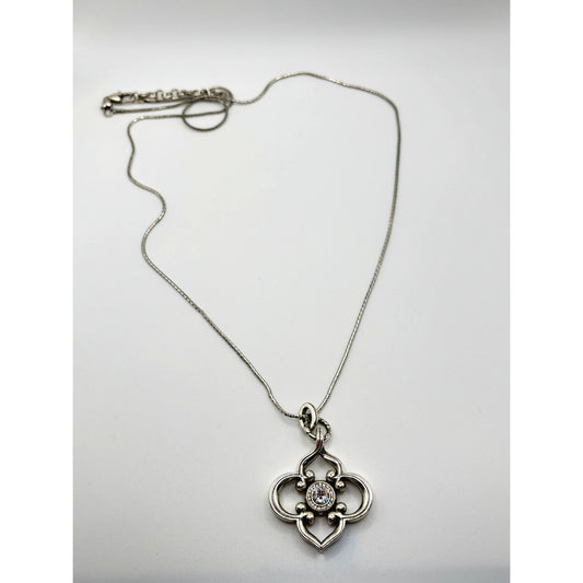 Brighton Toledo Convertible Silver Long Chain Crystal Pendant Necklace
