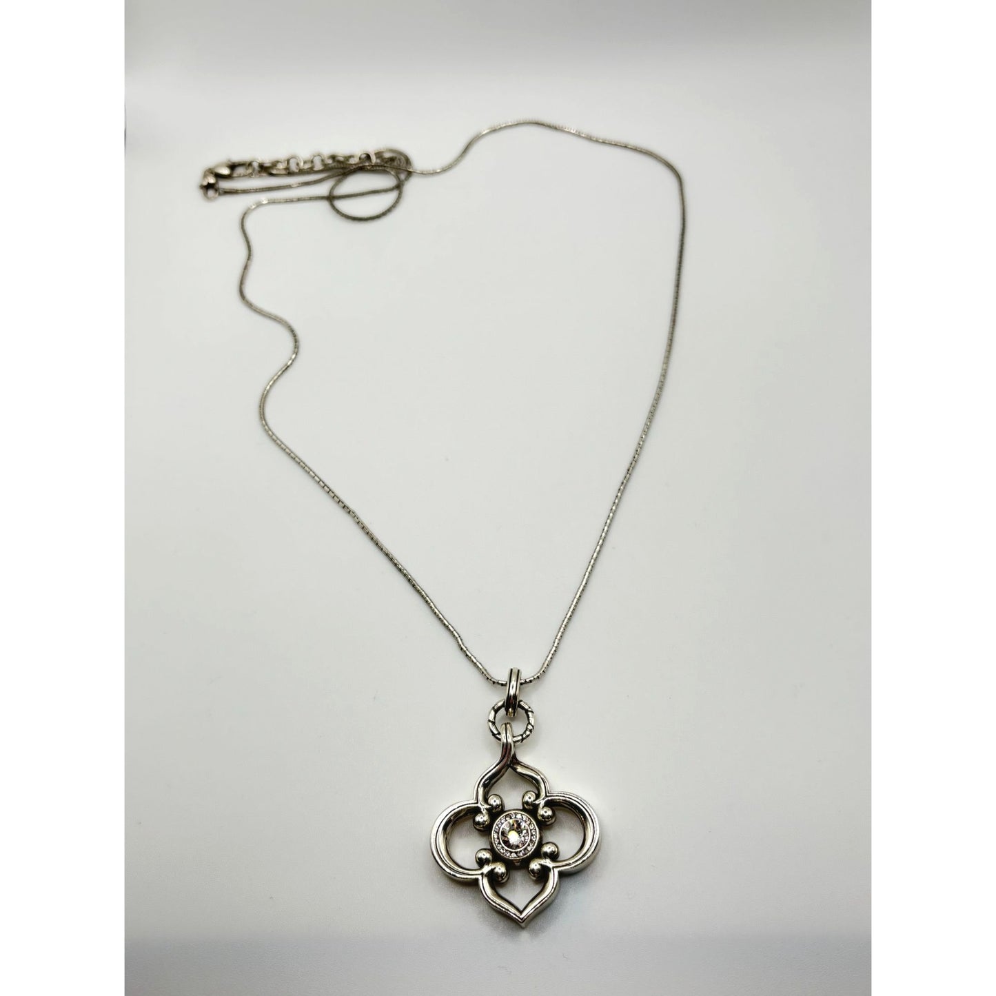 Brighton Toledo Convertible Silver Long Chain Crystal Pendant Necklace