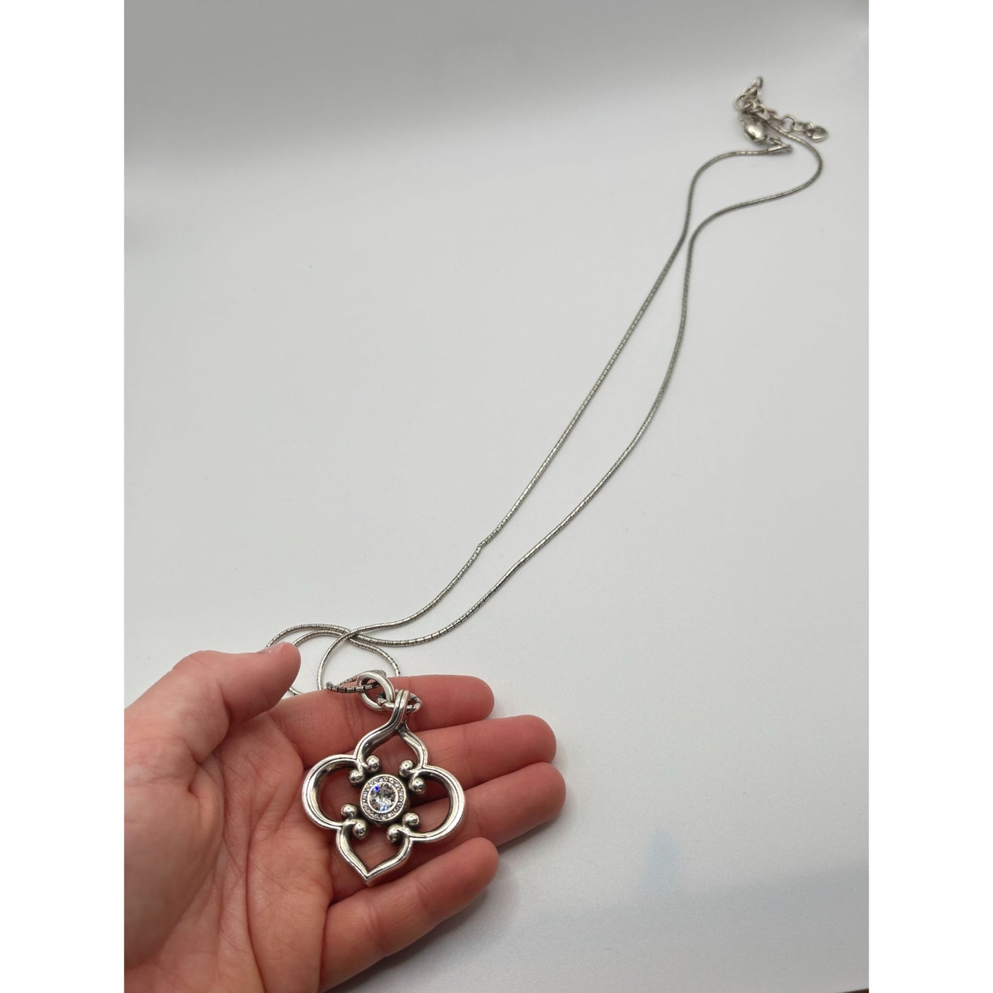 Brighton Toledo Convertible Silver Long Chain Crystal Pendant Necklace