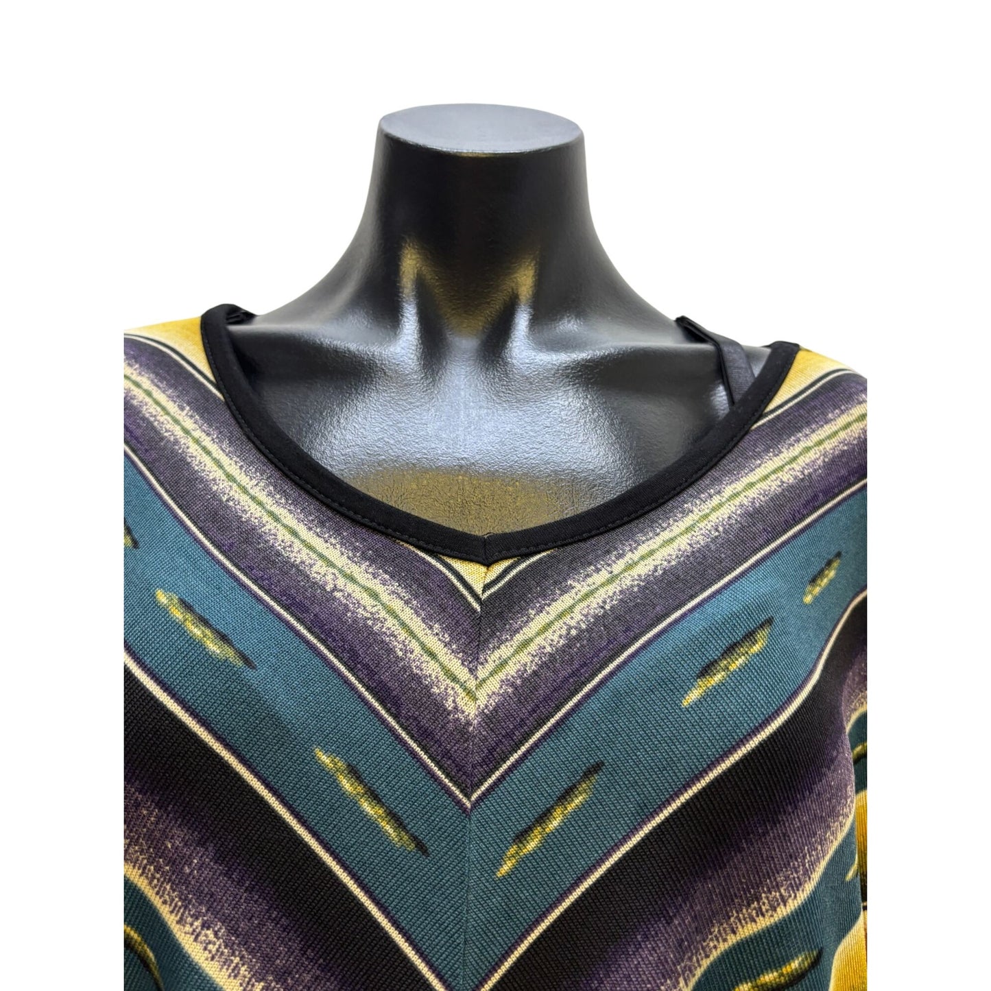 Double D Ranch Striped Poncho With Fringe Teal Yellow Purple XL