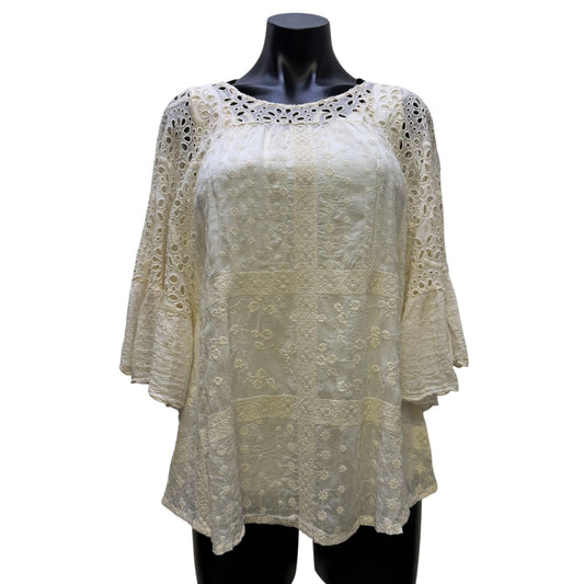 Johnny Was Womens White Embroidered Lace Blouse XS