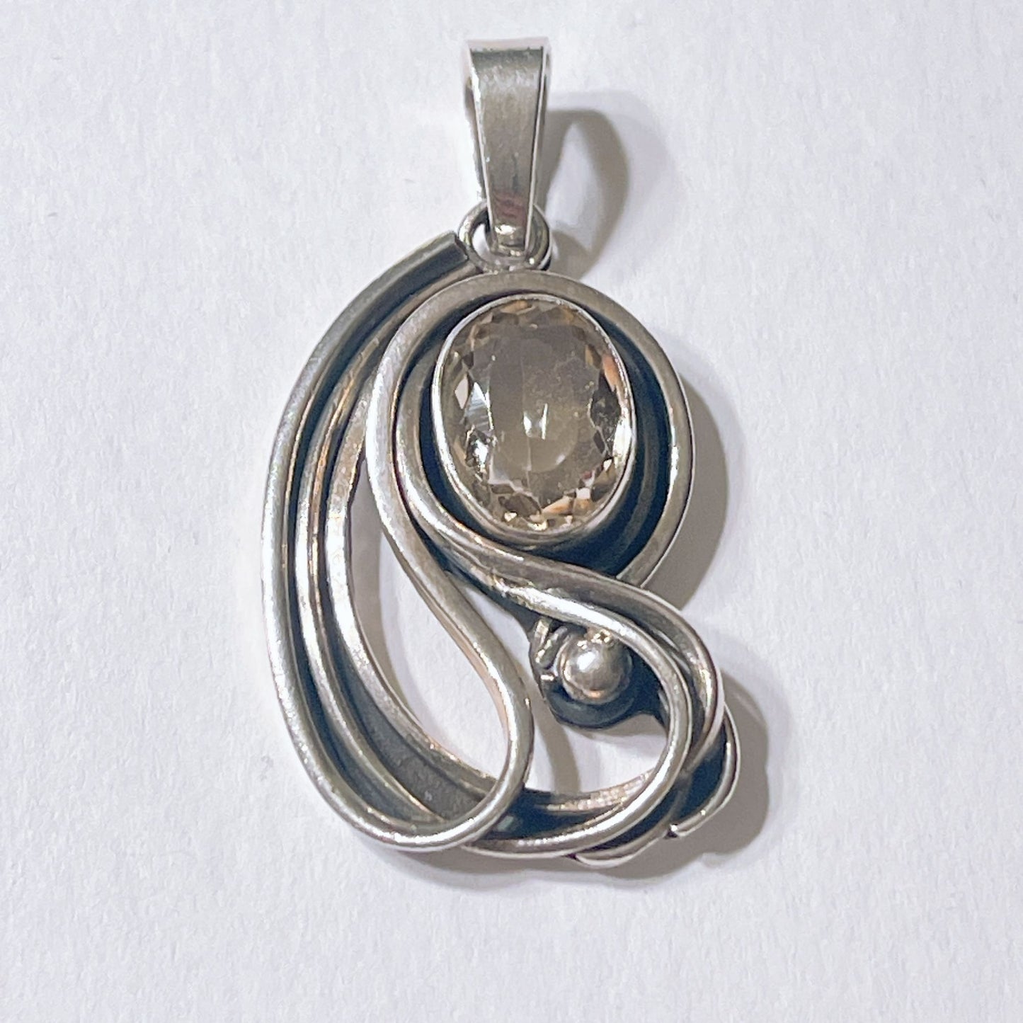 Vintage Sterling Silver Gemstone Oval Pendant With Intricate Swirl Design