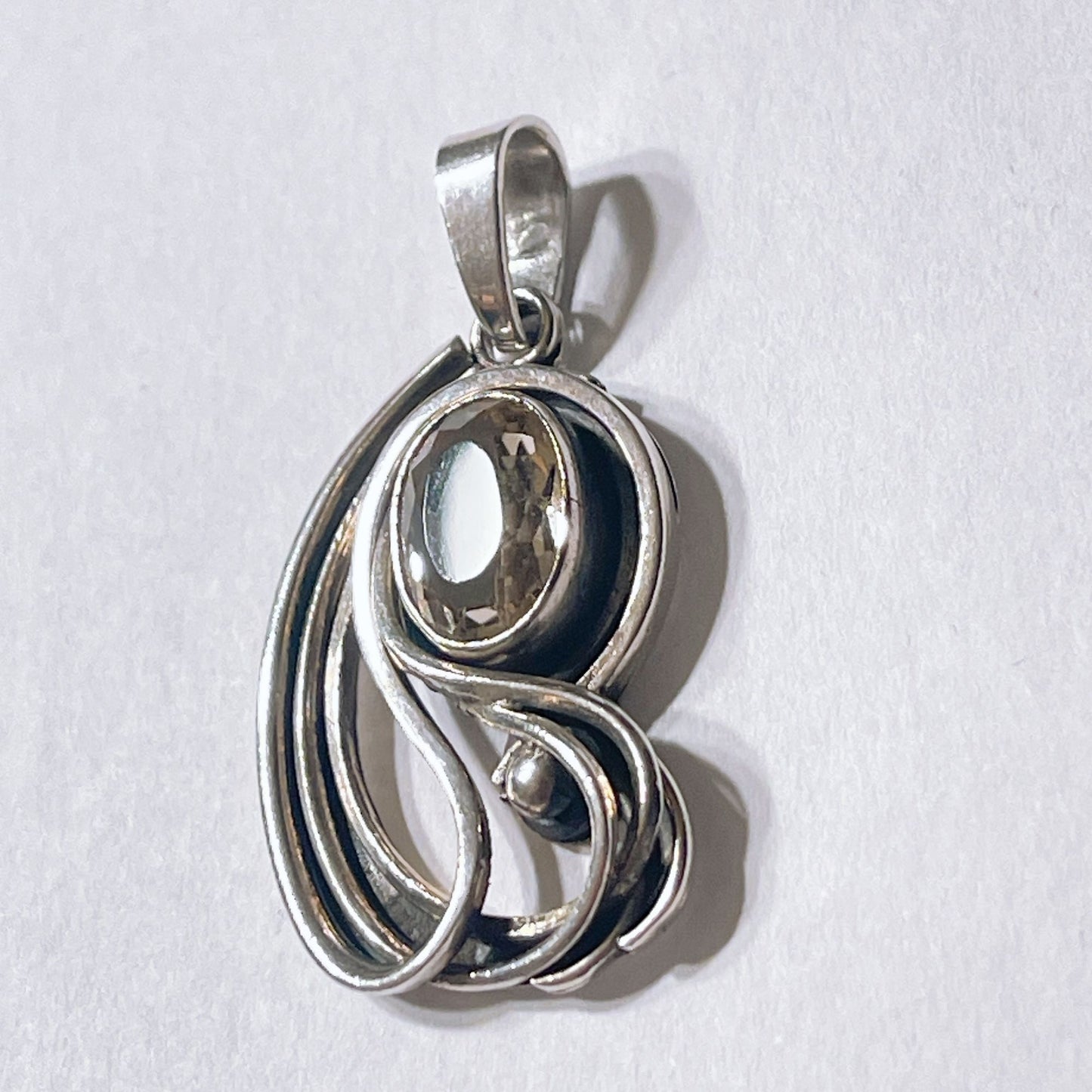 Vintage Sterling Silver Gemstone Oval Pendant With Intricate Swirl Design