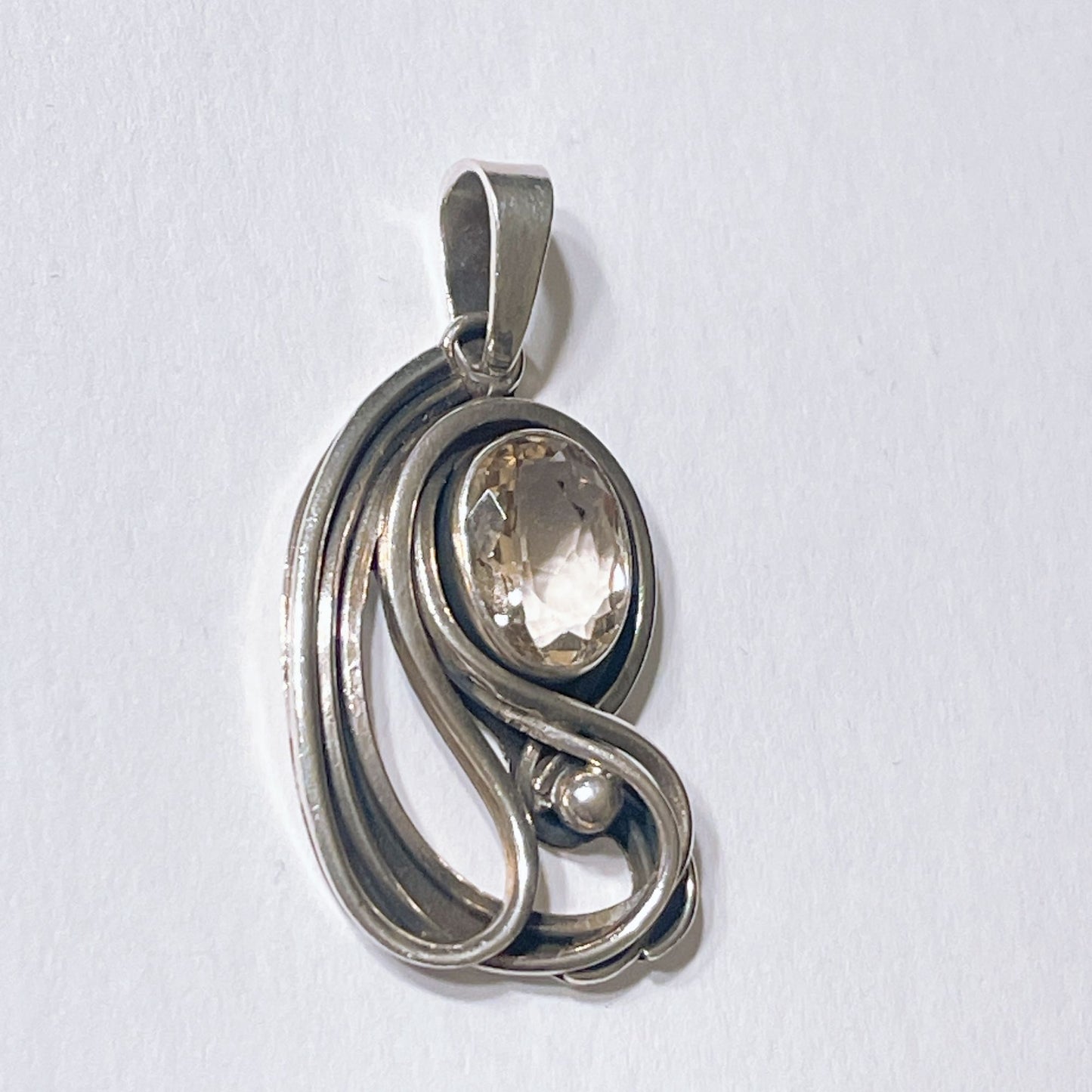 Vintage Sterling Silver Gemstone Oval Pendant With Intricate Swirl Design