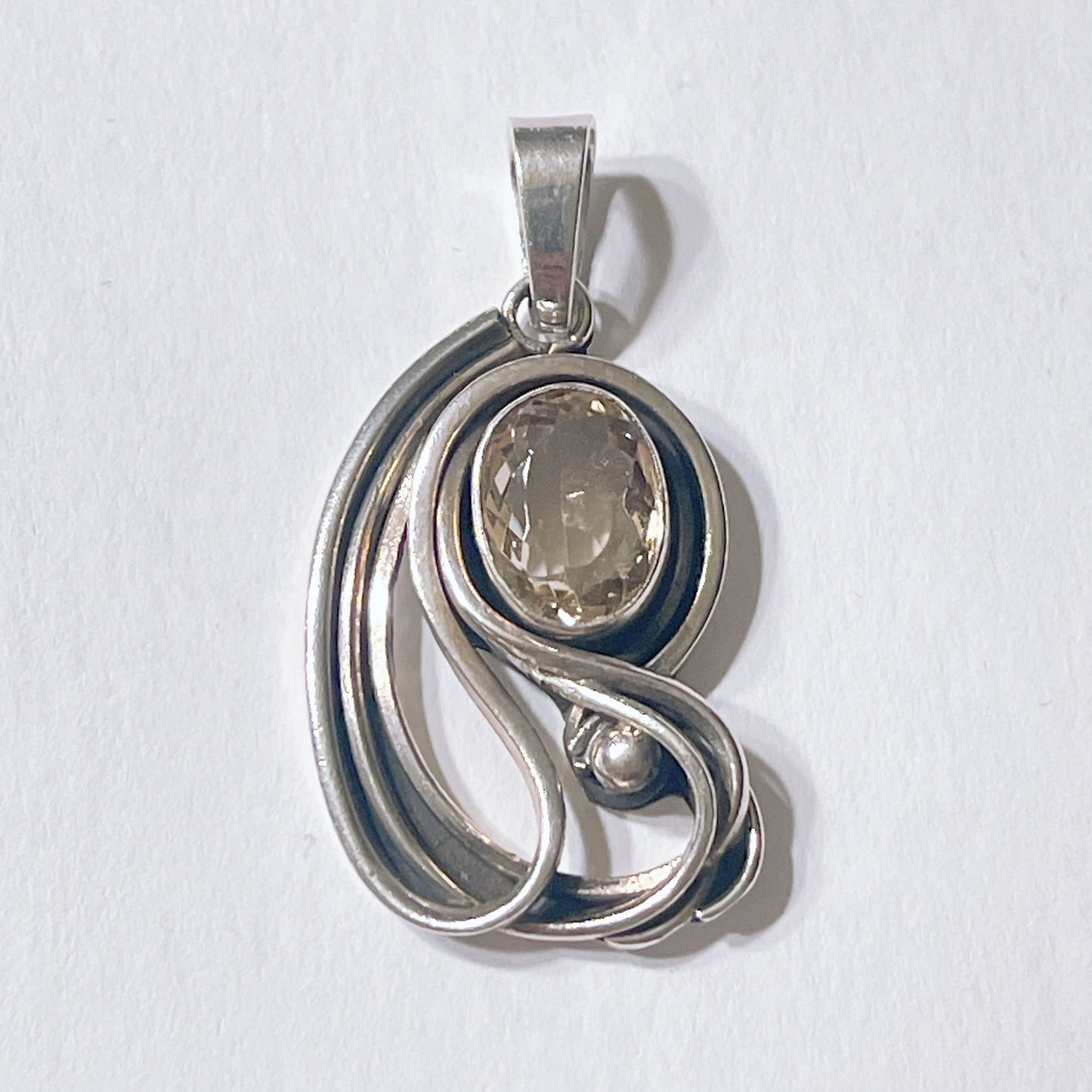 Vintage Sterling Silver Gemstone Oval Pendant With Intricate Swirl Design