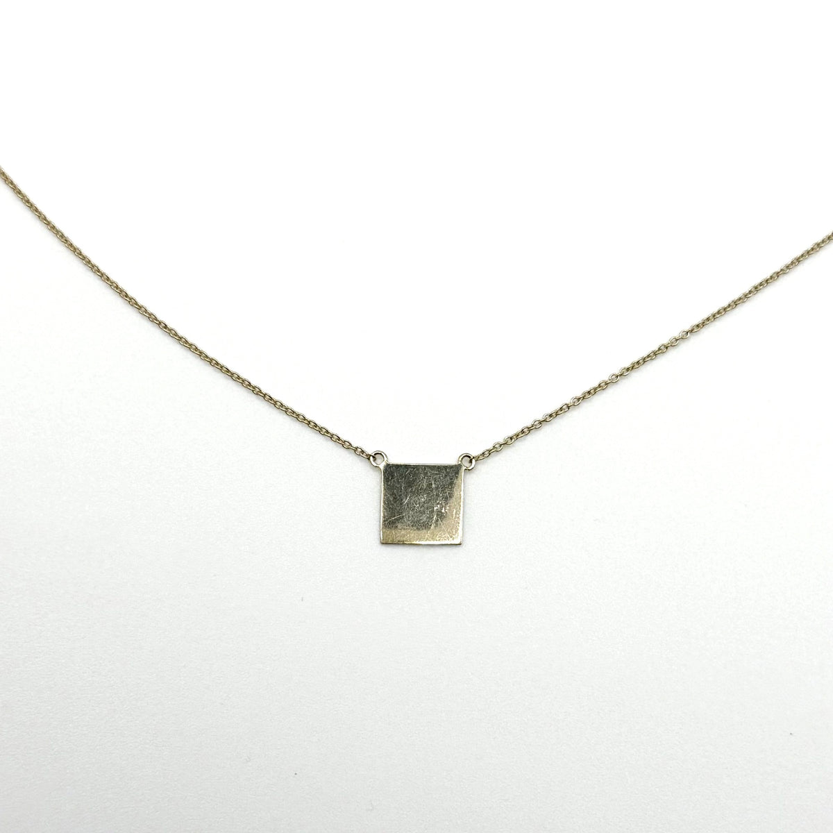 Gold-Tone 925 Sterling Silver Necklace With Square Pendant