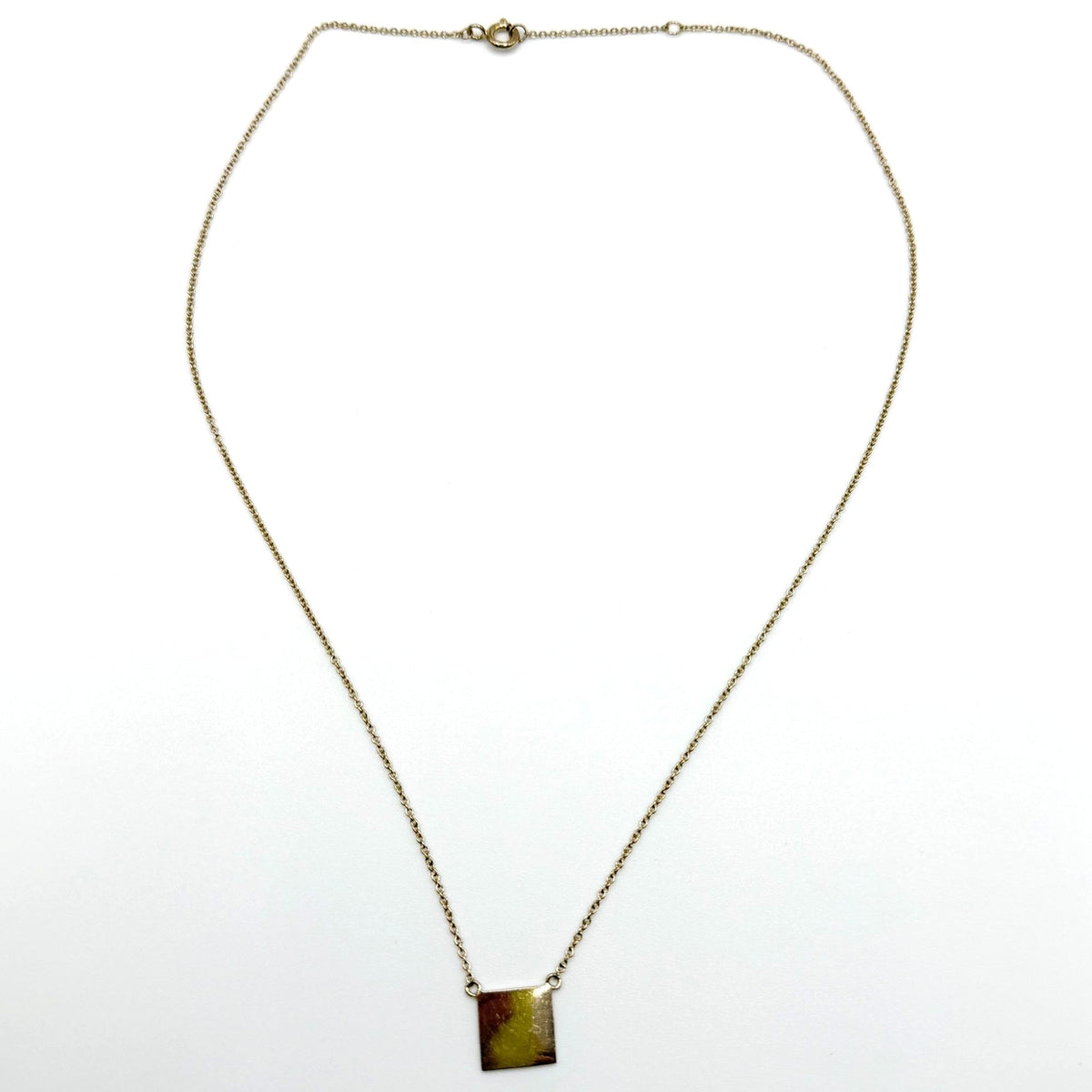 Gold-Tone 925 Sterling Silver Necklace With Square Pendant