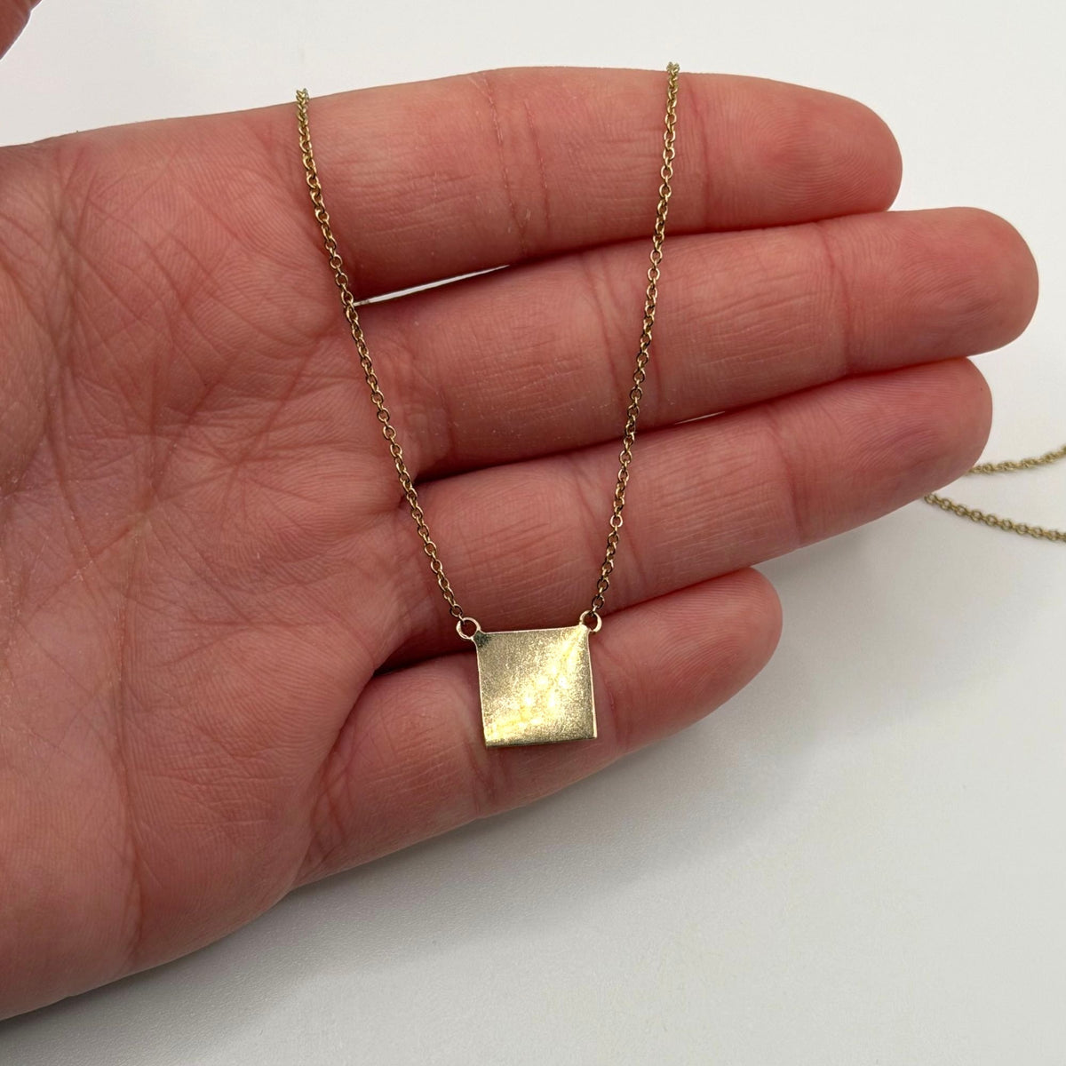 Gold-Tone 925 Sterling Silver Necklace With Square Pendant