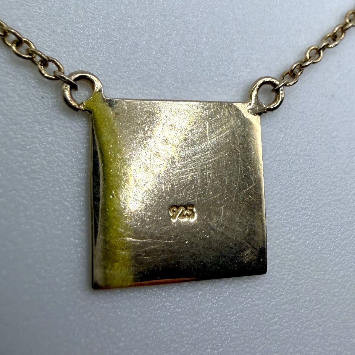 Gold-Tone 925 Sterling Silver Necklace With Square Pendant