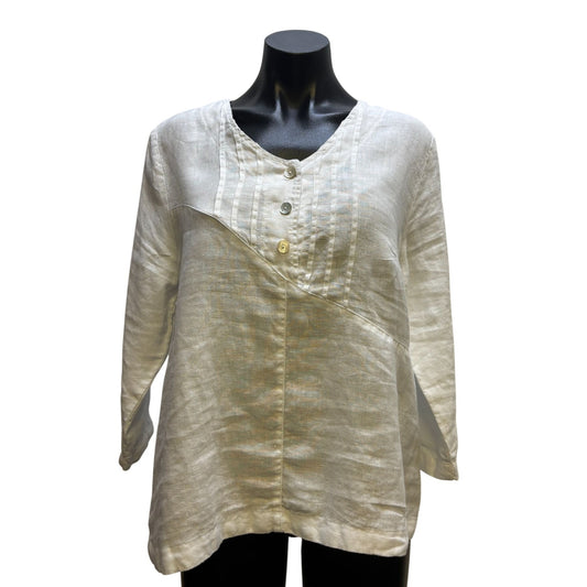 Mosaic White Linen Blouse Button Front S
