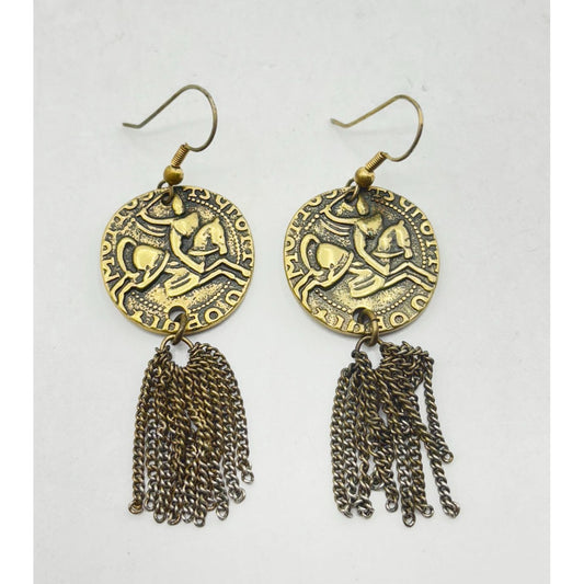 Silpada Brass Garden Gate Dangle Earrings With Coin Design & Tassel Accents