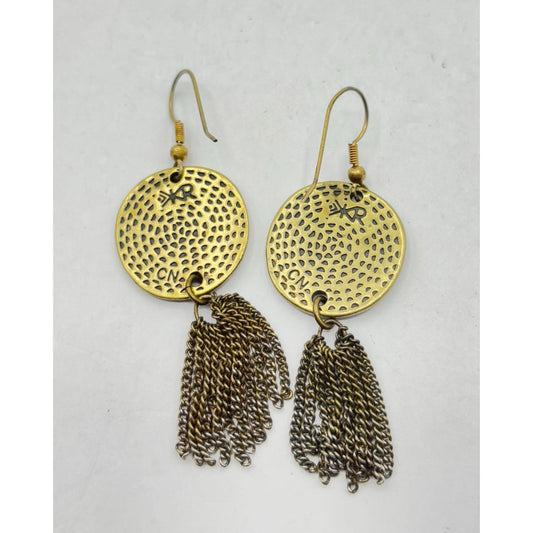 Silpada Brass Garden Gate Dangle Earrings With Coin Design & Tassel Accents