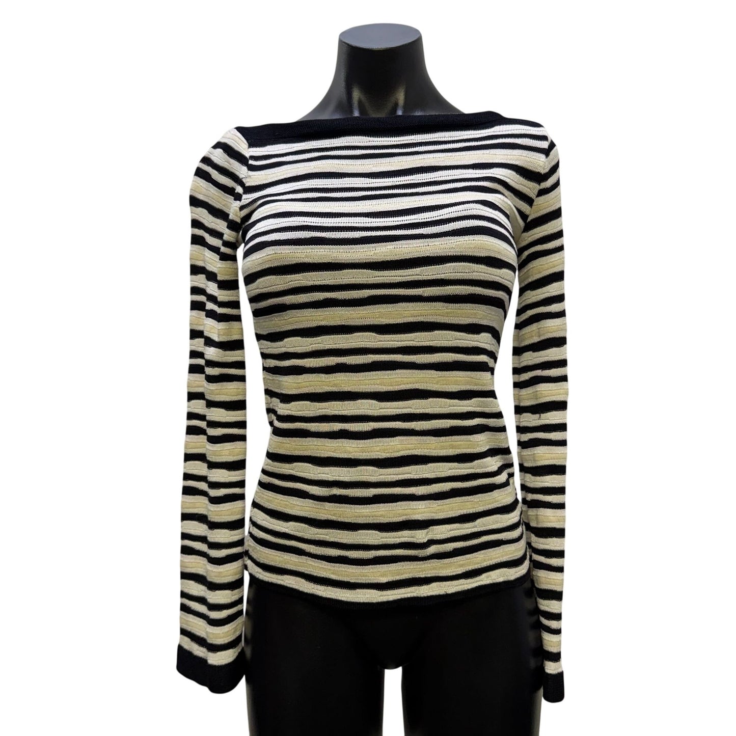 Armani Collezioni Black & Cream Striped Long Sleeve Blouse 4