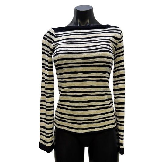 Armani Collezioni Black & Cream Striped Long Sleeve Blouse 4