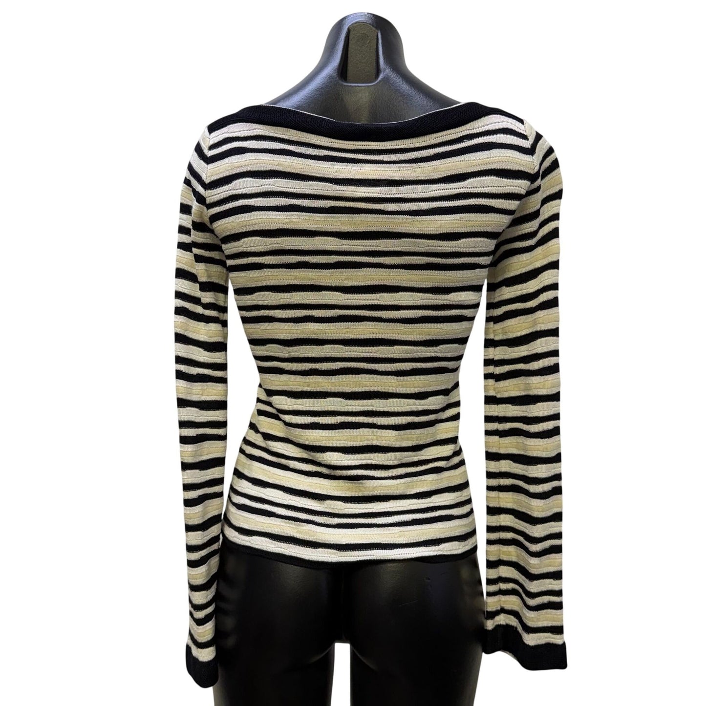 Armani Collezioni Black & Cream Striped Long Sleeve Blouse 4