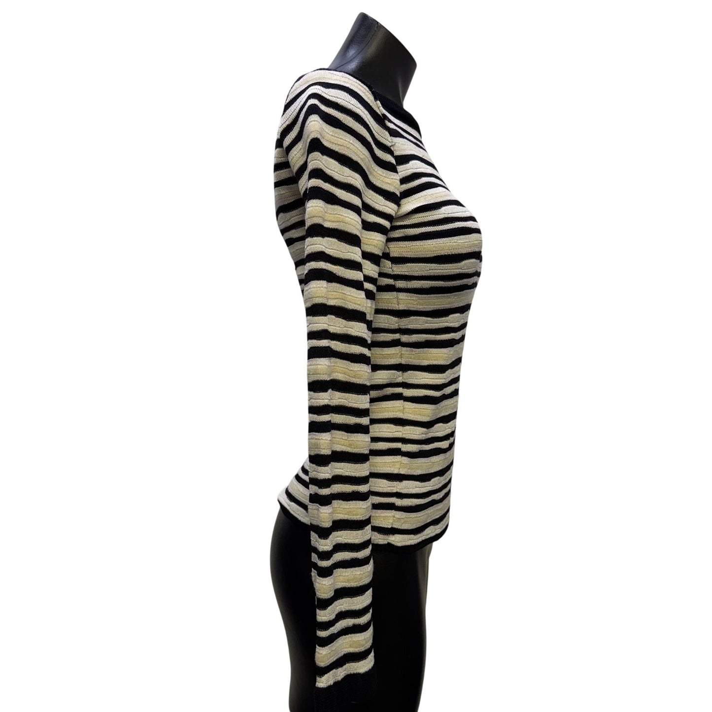 Armani Collezioni Black & Cream Striped Long Sleeve Blouse 4