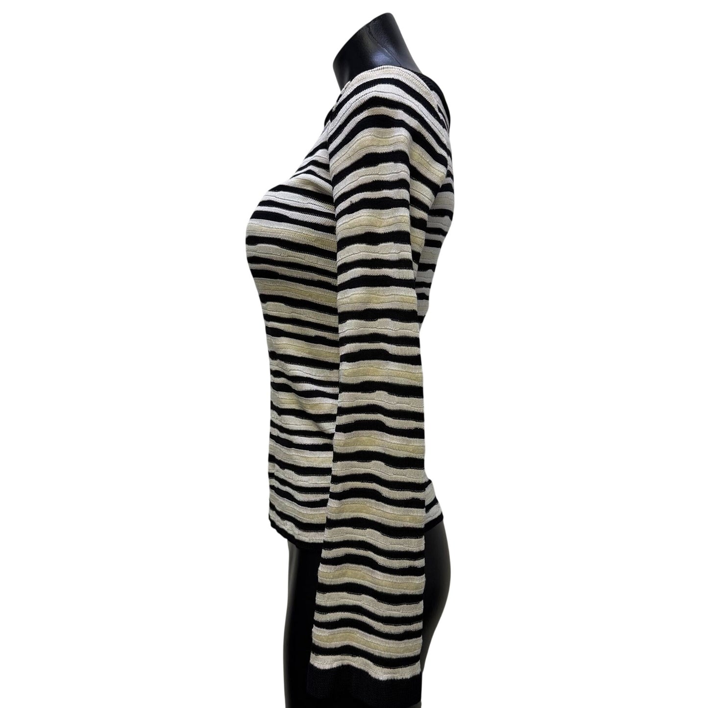Armani Collezioni Black & Cream Striped Long Sleeve Blouse 4