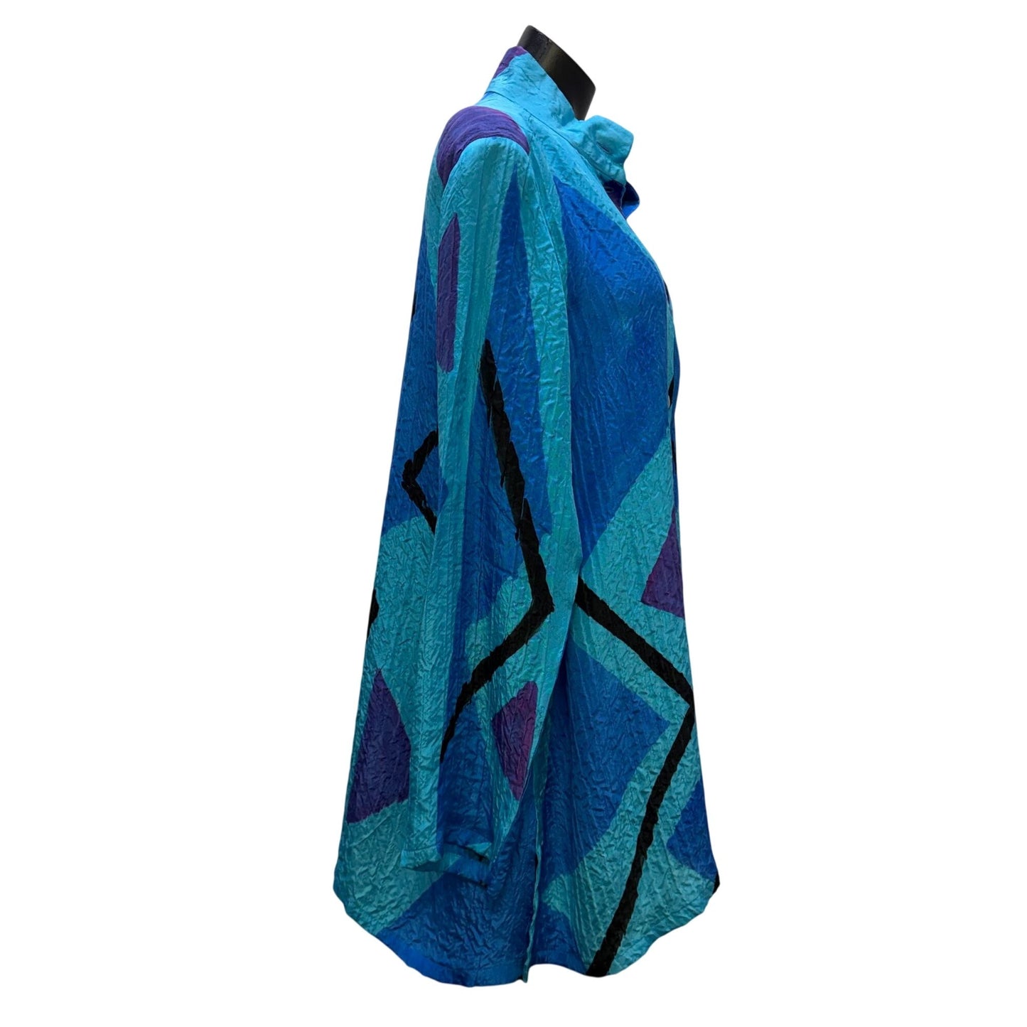 Alexis Abrams Silk Blouse Blue & Purple Geometric Pattern M