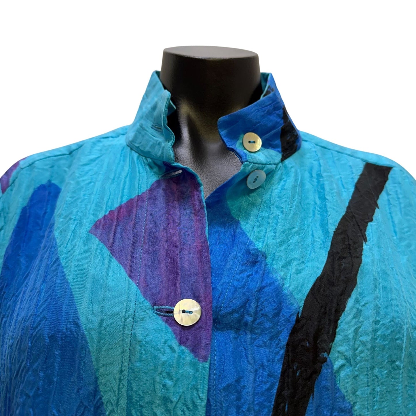 Alexis Abrams Silk Blouse Blue & Purple Geometric Pattern M