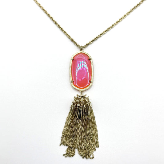 Kendra Scott Long Gold-Tone Necklace With Orange Oval Pendant