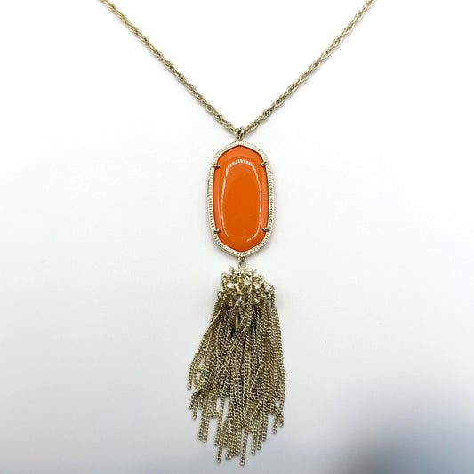 Kendra Scott Long Gold-Tone Necklace With Orange Oval Pendant