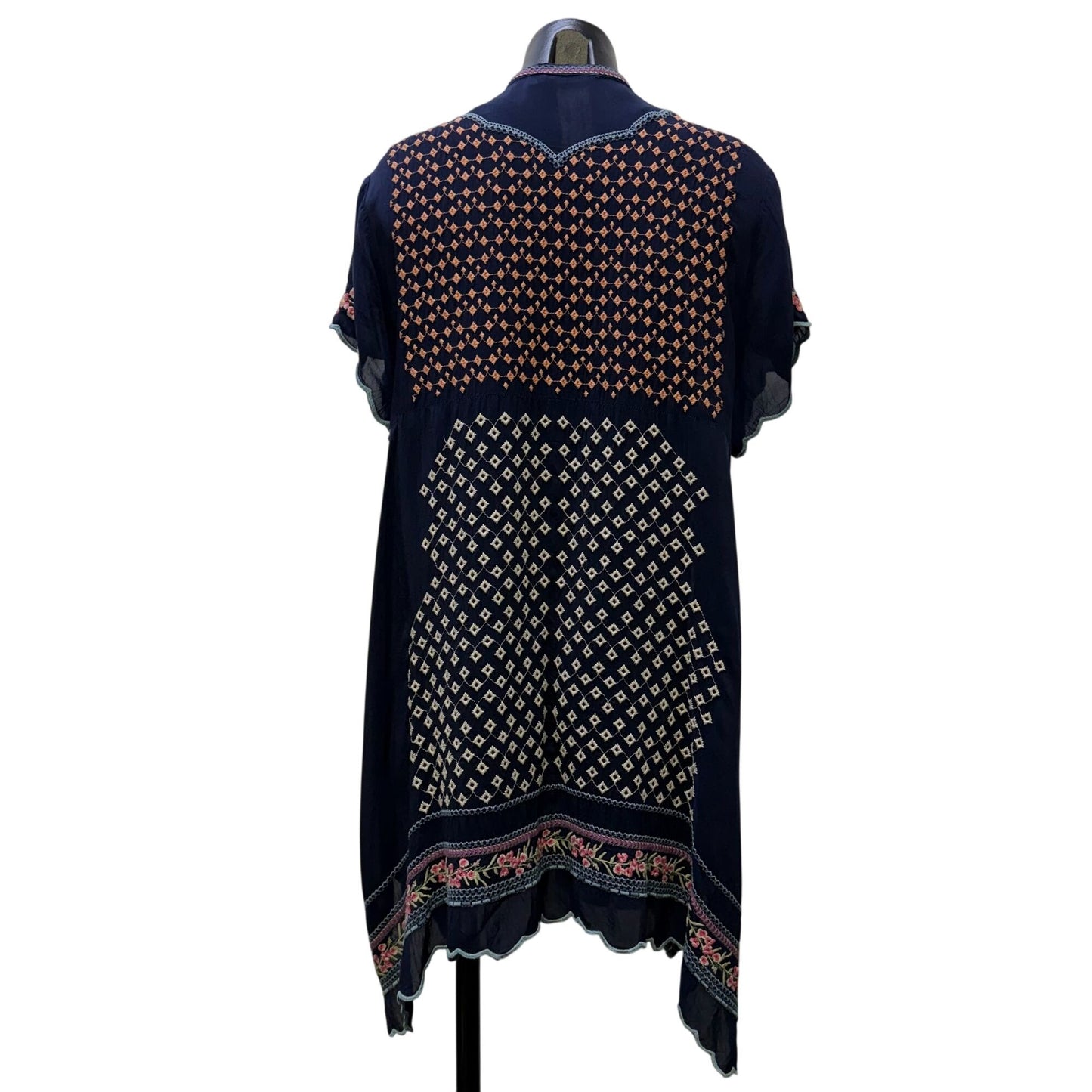Johnny Was Navy Floral Embroidered Blouse Tunic L