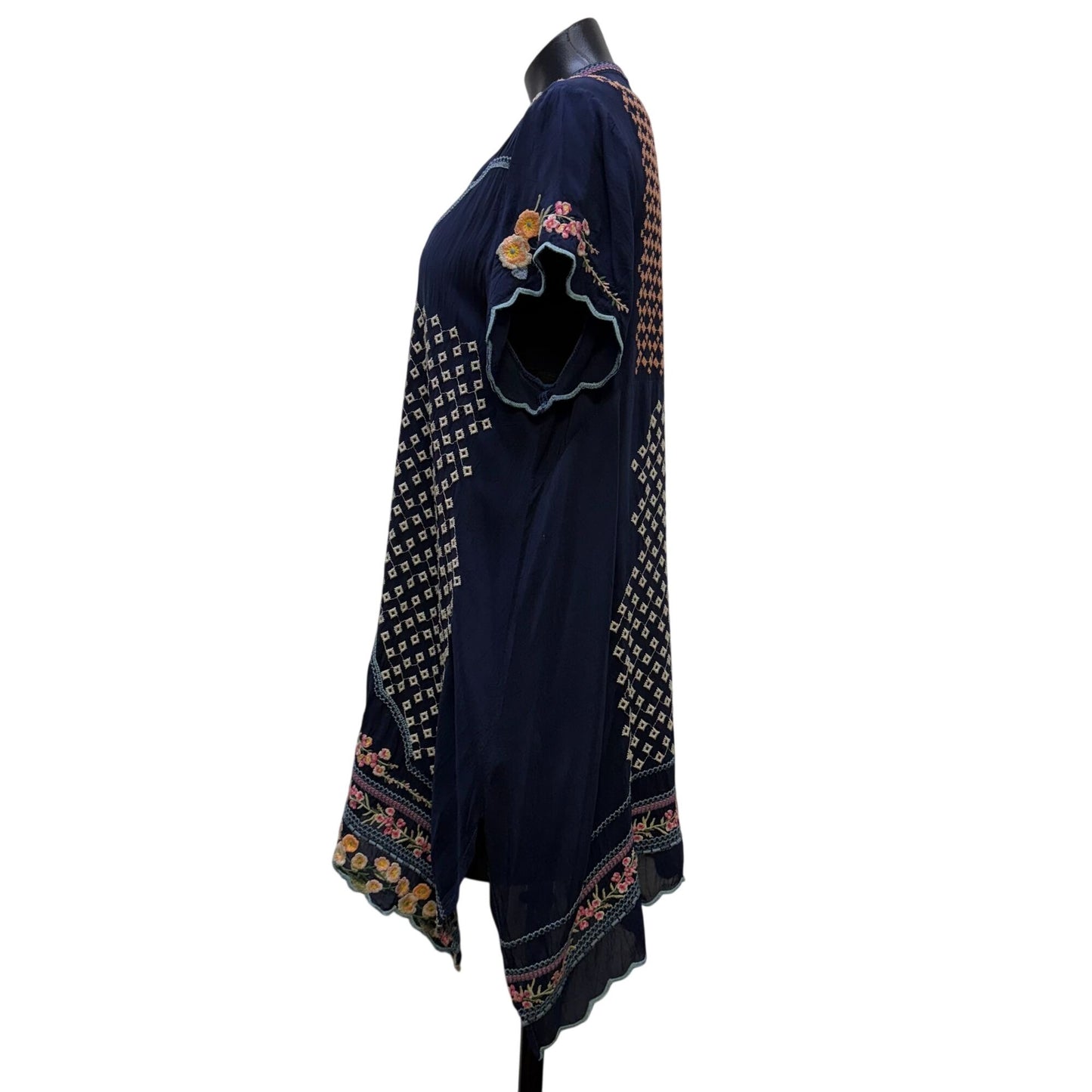 Johnny Was Navy Floral Embroidered Blouse Tunic L