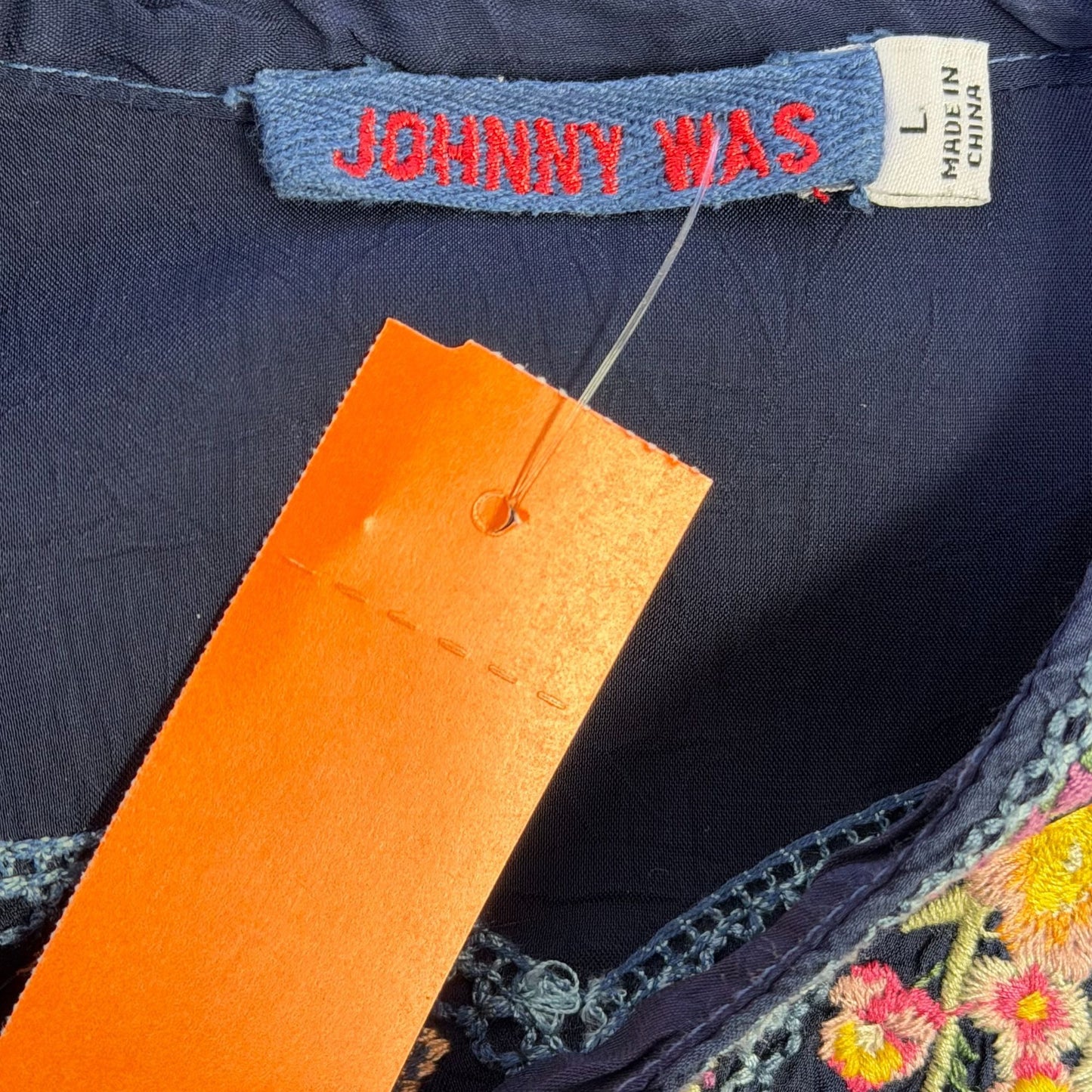 Johnny Was Navy Floral Embroidered Blouse Tunic L