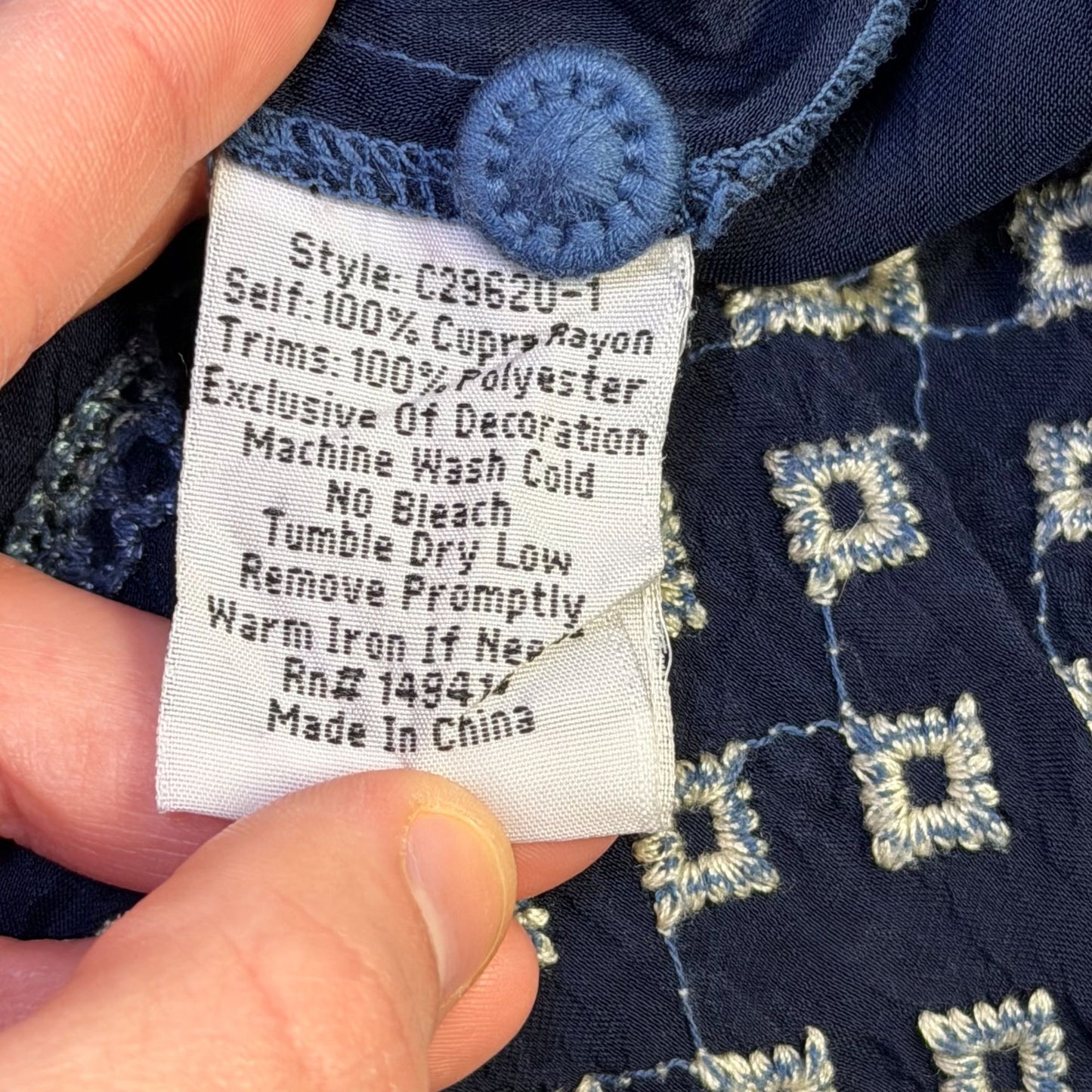 Johnny Was Navy Floral Embroidered Blouse Tunic L