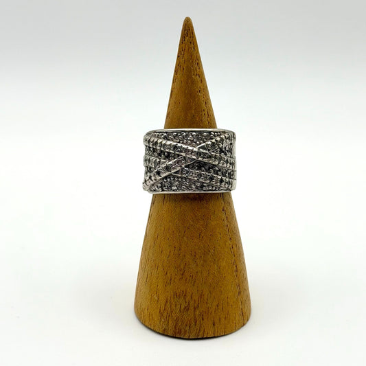 Wide Band 925 Sterling Silver Ring With Intricate Criss-Cross