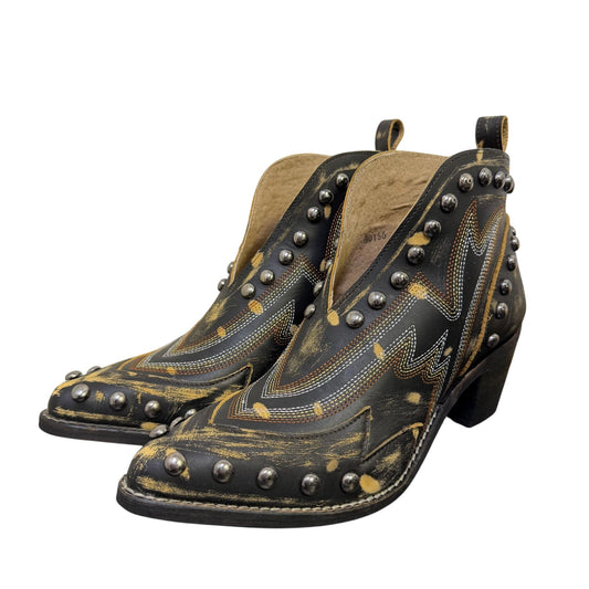 Cirkle G Western Studded Black Leather Ankle Booties Size 8