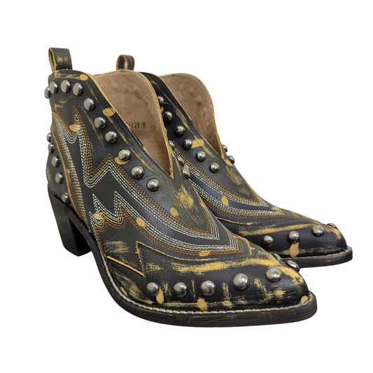 Cirkle G Western Studded Black Leather Ankle Booties Size 8