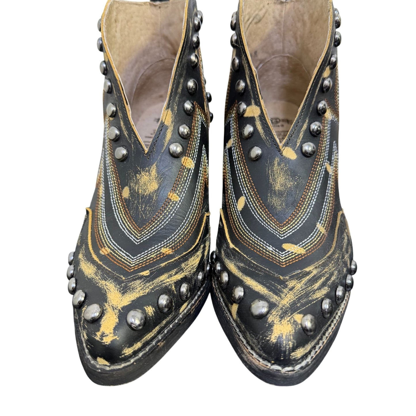 Cirkle G Western Studded Black Leather Ankle Booties Size 8
